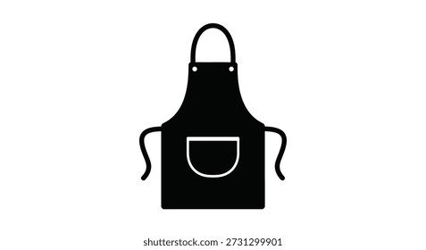 A flat, black silhouette of an apron, emphasizing its functional shape and distinctive style.