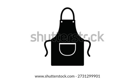 A flat, black silhouette of an apron, emphasizing its functional shape and distinctive style.