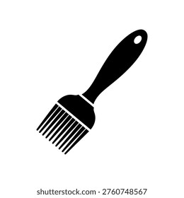A flat, black silhouette of a cooking brush, showcasing a distinct shape and style.