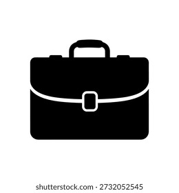 A flat, black silhouette depicts a briefcase, showcasing a distinctive and simple silhouette style.