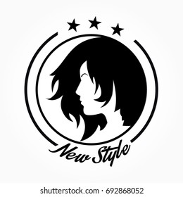 flat black silhouette of long hair cut with eyebrow isolated in circle frame with stars