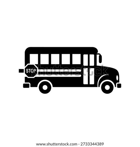 A flat, black silhouette of a school bus with a visible stop sign is a distinctive feature.