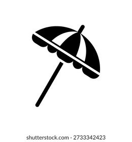 A flat, black silhouette of a striped beach umbrella, showcasing a distinct and bold silhouette style.