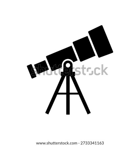 A flat, black silhouette of a telescope on a tripod, emphasizing its distinct shape and clean lines.
