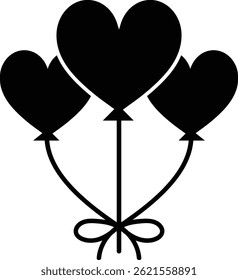 Flat black silhouette of three festive balloons. Ideal for Mother’s Day parties, joyful celebrations, surprises, holiday themes, and cheerful decorative vector illustrations. Three Balloons Silhouette