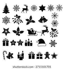 Flat black silhouette of Vector Christmas Silhouette Icon Set illustration design