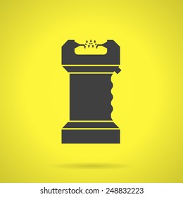 Flat black silhouette vector icon for taser self defense weapon on yellow background.  