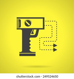 Flat black silhouette vector icon for stun gun for self defense on yellow background. 
