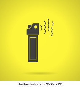 Flat Black Silhouette Vector Icon For Can With Pepper Aerosol Tear Gas For Self Defense On Yellow Background.