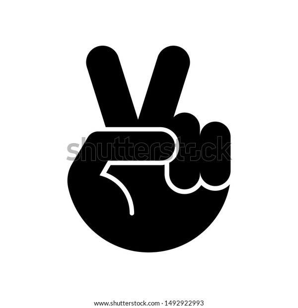 Flat Black Silhouette Victory Hand Symbol Stock Vector (Royalty Free ...