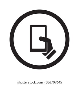 Flat black Smartphone  web icon in circle on white background