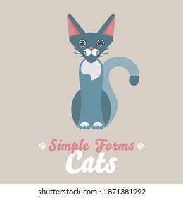 Flat black sphinx cat isolate vector. Cartoon illustration domestic blue cat logo icon. Art symbol fun adorable pet. Sign flat style portrait silhouette modern abstract friendly grey cute oriental cat