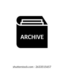 O ícone de arquivo de símbolo preto plano representa o arquivo de dados em armazenamento com linhas limpas e um plano de fundo transparente perfeito para o design de aplicativos e sites.