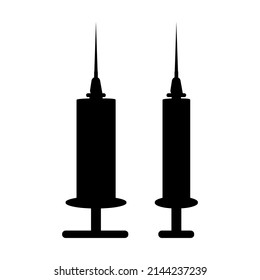 Flat black syringe vector shadow isolated on white background icon set, abstract medical tool for injection.