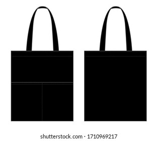 Flat Black Tote Bag With Double Pocket Vector For Template. - Shutterstock ID 1710969217