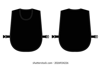 Flat Black Training Bib Vest Template Vector On White Background.Front and Back View.