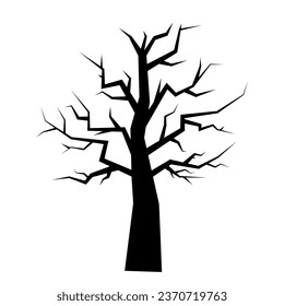 Flat Black Tree silhouette isolated on white background for Halloween Background Banner Element Decoration