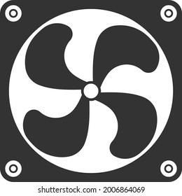 Flat black vector fan icon for cooling your computer. The vector image is isolated on a white background.