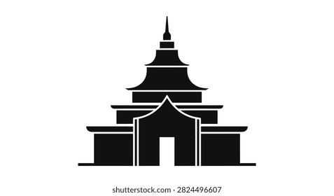 A flat black vector graphic icon representing a multi-tiered traditional Asian style pagoda or temple building on a white background