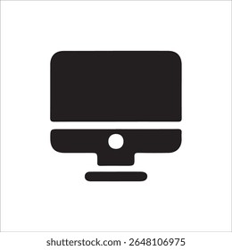 Flat black vector icon of a desktop computer monitor, symbolizing technology, workspace, and digital devices. This simple and modern icon is ideal for use in user interface (UI) designs, websites, app