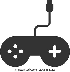 Flat black vector icon of the game joystick. The vector image is isolated on a white background.