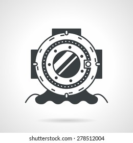 Flat black vector icon for helmet for scuba diving on white background. 