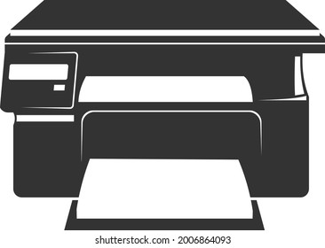 A flat black vector icon of a multifunctional device. The vector image is isolated on a white background.