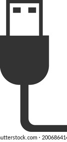 Flat Black Vector Icon Of A Wire For Charging Equipment. The Vector Image Is Isolated On A White Background.