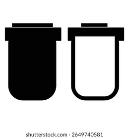 Tubo de ensaio de vetor preto plano ou recipientes para amostras médicas. Ideal para laboratórios ecológicos, testes clínicos e ilustrações científicas sustentáveis.