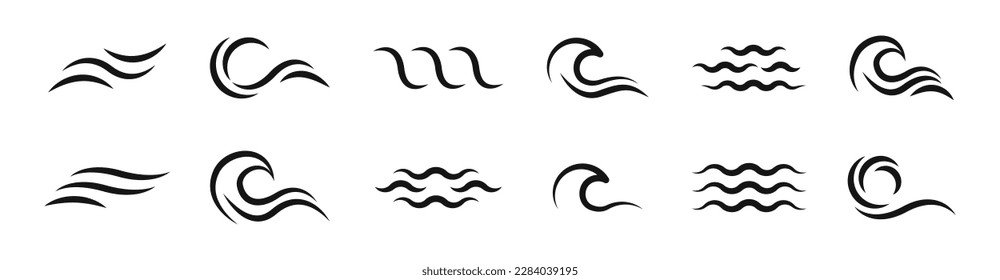 Flat black wave icons. Water wave vector icon set. Wave symbol collection. EPS 10