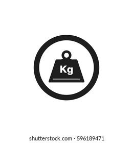 Flat black weight kilograms web icon in circle on white background