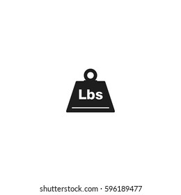 Flat black weight pounds web icon on white background