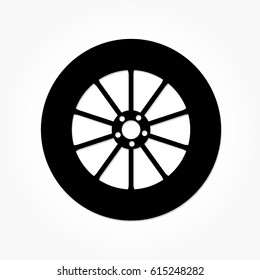 flat black wheel and tire with rim and shadow effect
