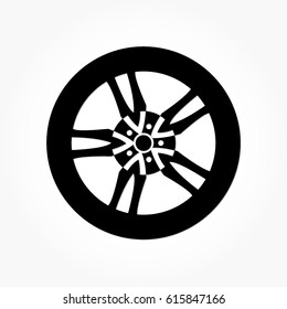 flat black wheel and tire with rim and shadow effect