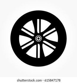 flat black wheel and tire with rim and shadow effect