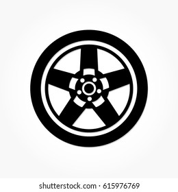 flat black wheel and tire with rim and shadow effect