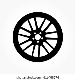 flat black wheel and tire with rim and shadow effect