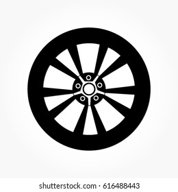 flat black wheel and tire with rim and shadow effect