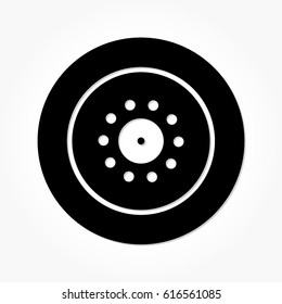 flat black wheel and tire with rim and shadow effect