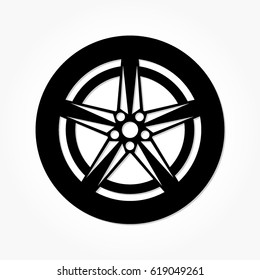 flat black wheel and tire with rim and shadow effect
