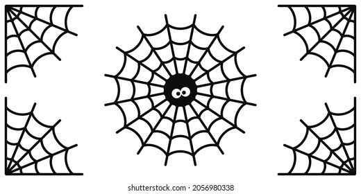 Flat Black And White Abstract Spider Web And Spider Elements Vector Art