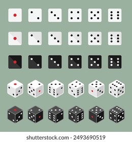 Flat black and white dices