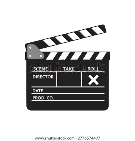 A flat black and white film slate or clapperboard icon used in cinema production for scene tracking