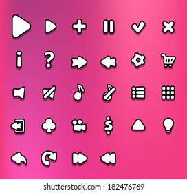 Flat (black and white) game buttons in vector isolated