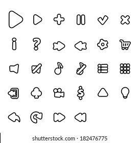 Flat (black and white) game buttons in vector isolated