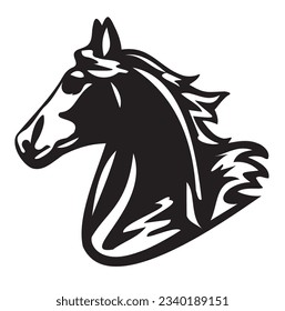 Flat black and white horse logo. Vector.