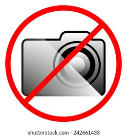 Flat black and white icon ban on the use of the camera, vector illustration.