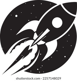 Flat black and white logo rocket 