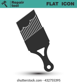 Flat black and white paintbrush icon with shadow. Vector illustration isolated on white background