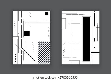 Flat black and white shapes art elements abstract transparent geometric background template banner.